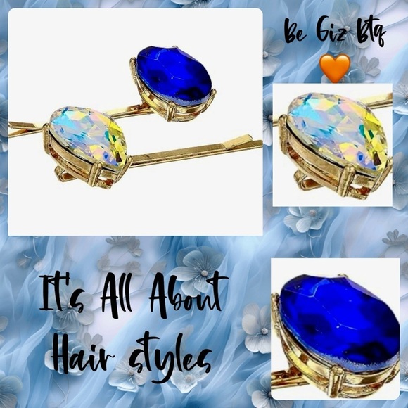 Steve Madden Aurora Boreale and Rhinestone Oval Teardrop Royal Blue Hairpins main image 6